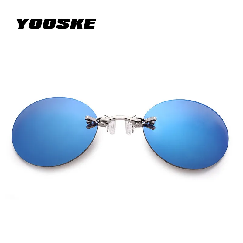 

YOOSKE Small Round Clip On Nose Sunglasses Men Vintage Mini Round Sun Glasses Hacker Empire Matrix Morpheus Rimless Sunglass