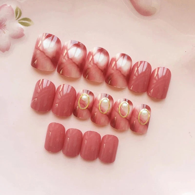 24pcs Matte Pink Fake False Nail Tips Extension Manicure Art Press On Nail With 2g Glue