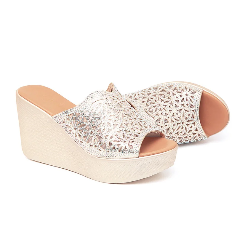 E TOY WORD Summer Slippers Rhinestone Platform High Heels sandals wedge women slippers fashion bohemian style women sandals