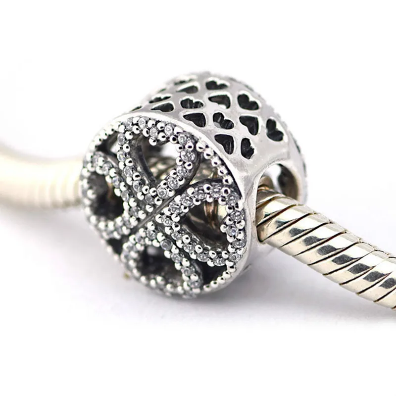 

Authentic 925 Sterling Silver Pave CZ Petals of Love Four Leaf Clover Charm Beads Fit Original Pandora Charms Bracelet jewelry