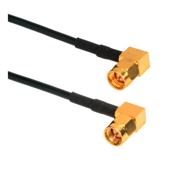 

Black + gold RG174 SMA Coaxial Cable, 50 Ohm, SMA Right Angle, Male to Male, 5 ft