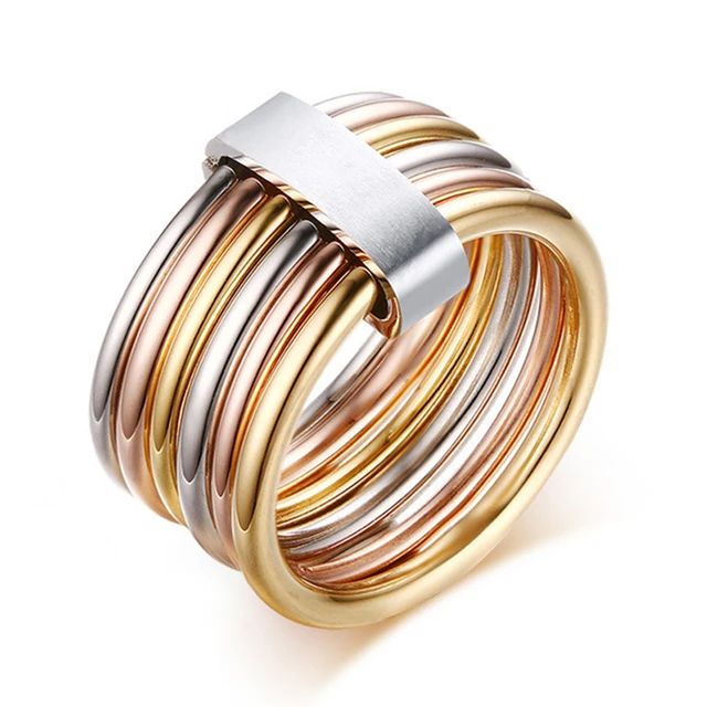 Female Fashion Mix Color Ring Quality Stainless Steel with Gold Rose Gold Silver Female Fashion Mix Color Ring Quality Stainless Steel with Gold Rose Gold Silver