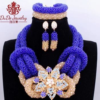 

Fashion African Nigerian Beads Jewelry Sets For Women Royal Blue Gold Necklace Set Big 2018 Bijoux Free Shipping Turkish Jewelry