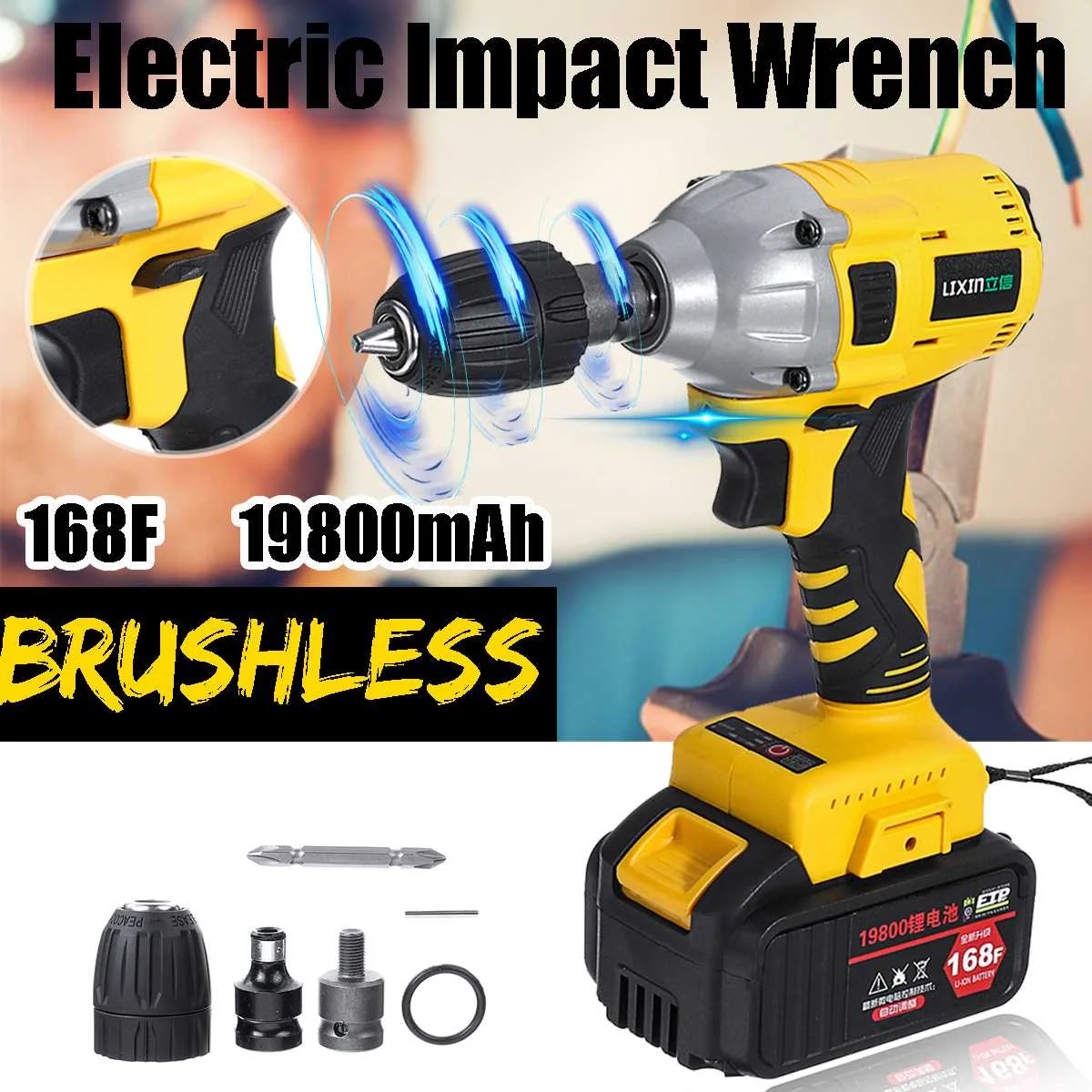 

168VF 460 Nm Brushless Electric Wrench Impact Wrench Rechargeable Battery 19800mAh 3/8'' Drill 1/2'' Socket Wrench Power Tool