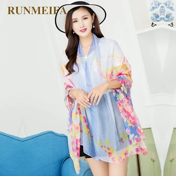 

[RUNMEIFA] New Brand Gorgeous Long Rectangular Silk Scarf Luxury Woman Scarves For Women Summer Print Shawl Scarves Hijab Wraps