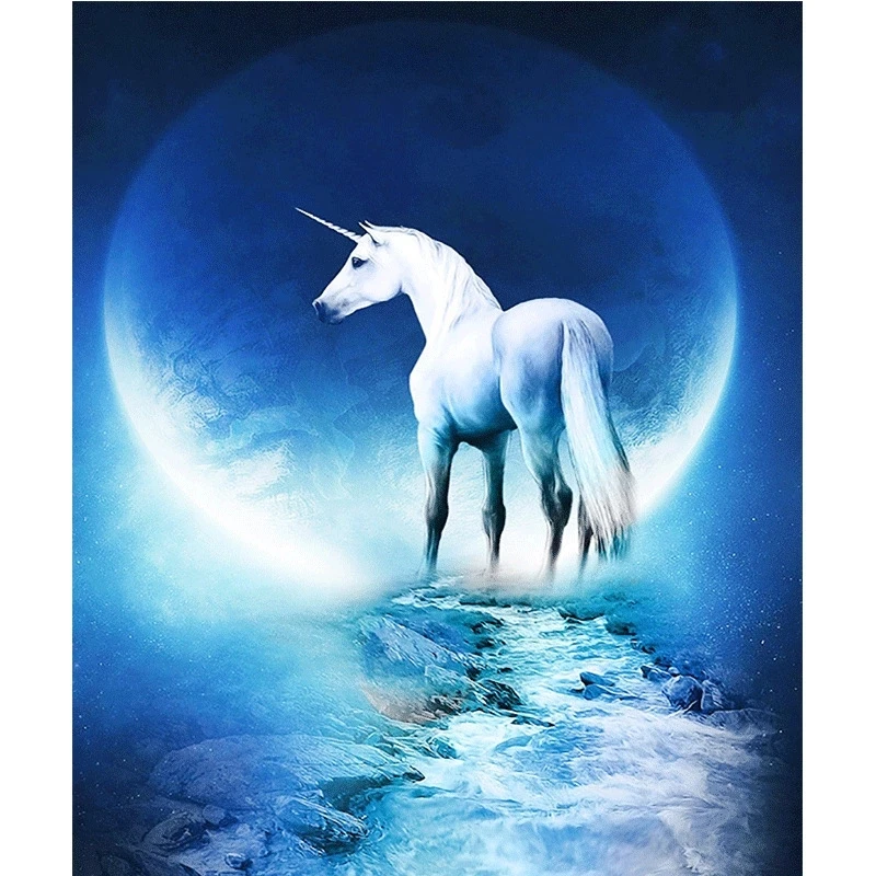 

New style 3D diy diamond painting cross needlework round full of the picture diamond cross stitch "Unicorn And Moon" KBL