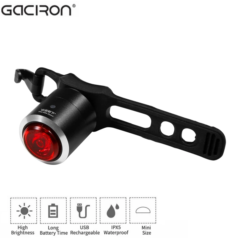 

GaCIROn Bicycle Light Bike Taillight USB Charging Mini Bicycle Tail Light IPX5 Waterproof Cycling Tailling 5 Lumens Lues Bici