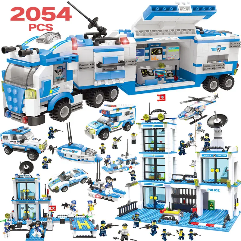 

2054pcs Police Station Prison Figures Building Block Kits Compatible Legoingly City Swat Bricks Toys for Boys Truck Helicopter