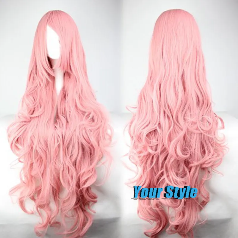 

Vocaloid Anime  Lovely Lolita Style Wavy Long Curl Pink Bangs Wig Anime Cosplay  Women 1 Meters /100 cm Long Wigs Synthetic Hair