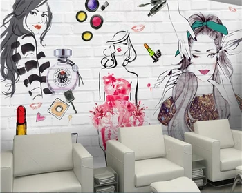 

beibehang Watercolor brick wall beauty beauty cosmetics shop background wall photo wallpaper 3d wall stickerwallpaper painting