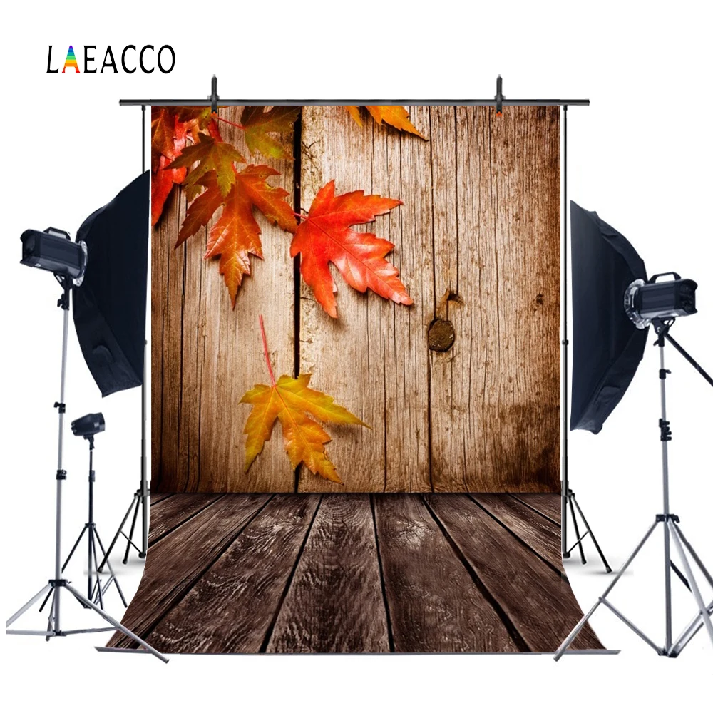 Laeacco осенние кленовые листья винтажные деревянные доски Детские фотографии фоны