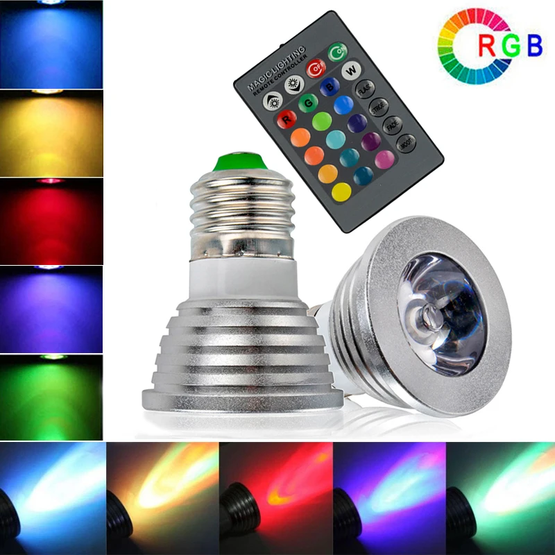 

High Power E27 RGB LED Bulb Light 16 Color 85-265V 110V 220V Lampada Changing lamp spotlight Remote Controller