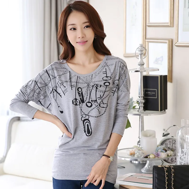 

New Arrive South Korean Version Bat Sleeve T-shirt O-neck Loose T-shirt