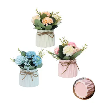 

Europe Simulation Plants Vase Living Room Decor Figurines Silk Flower Plants Potted Craft Ornament Fashion Couple Wedding Gifts