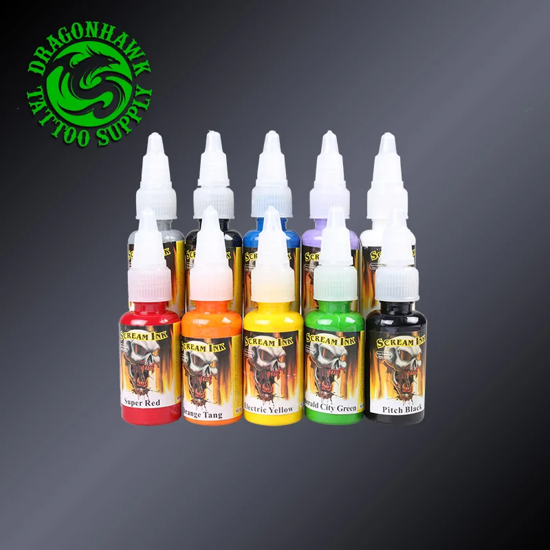 

Scream Tattoo Ink 10-PACK Primary Color Set 0.5oz Bottles Color Tattoo Supply