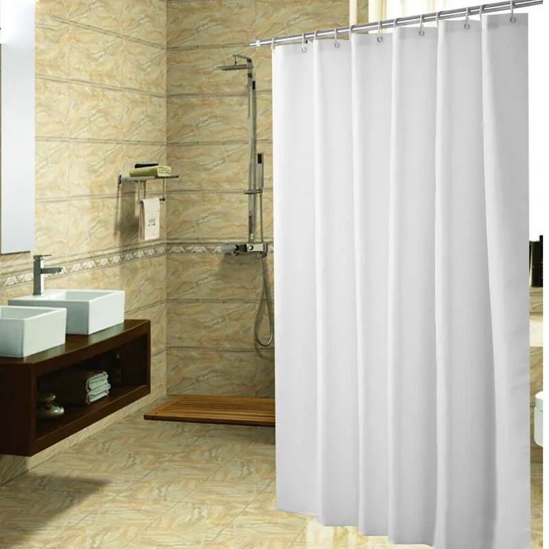 Plain Polyester Shower Curtain Waterproof Bathroom Curtain Pure White