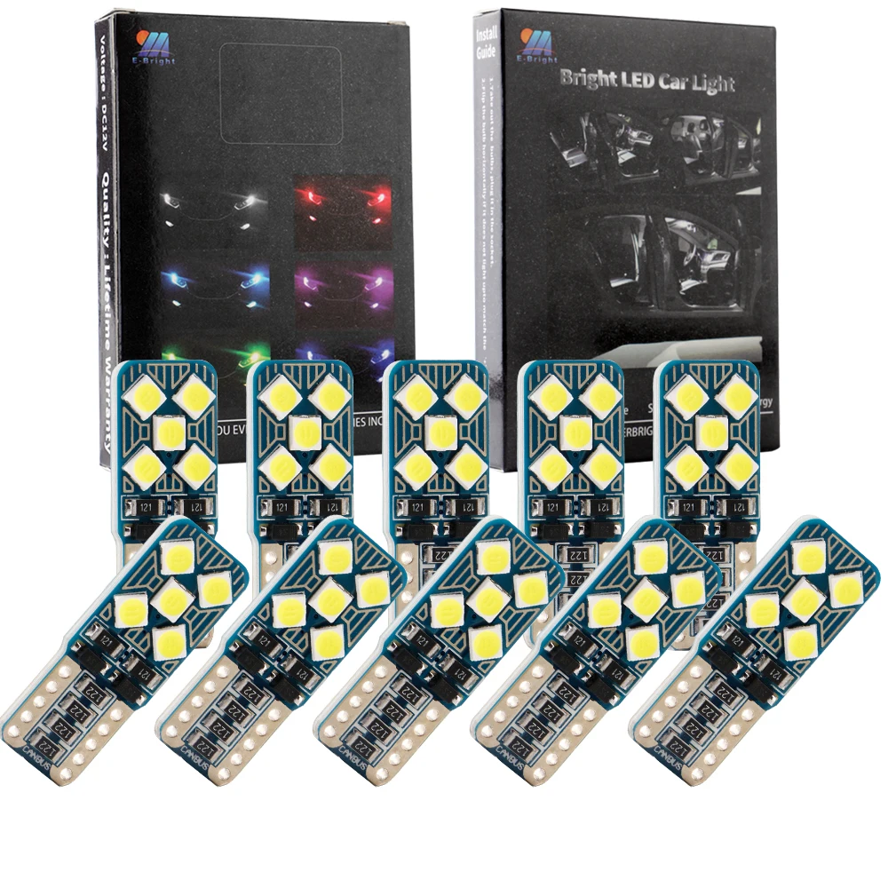 

YM E-Bright 10 PCS T10 3030 10 SMD W5W 194 168 LED Canbus Light NO Error Auto Bulbs DC 12V Car Lights White Nonpolarity 230Lm