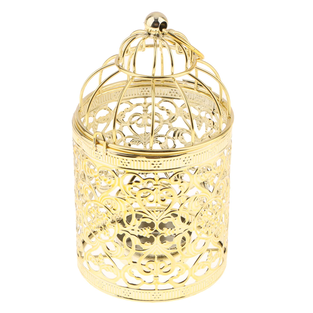 MagiDeal Hollowed Pattern Design Tealight Metal Candle Holder Hanging Lanterns Creative Birdcage Wedding Home Table Decoration