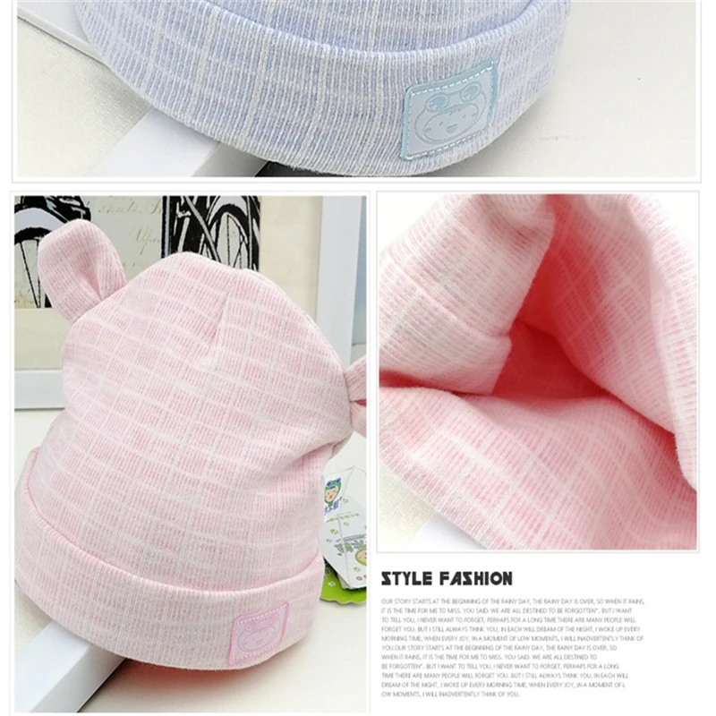 Grid Baby Beanie Hat Cute Bear Ears Newborn Boy Girl Head Cap for Windproof Spring AutumnOutdoors Soft High Quality Cotton