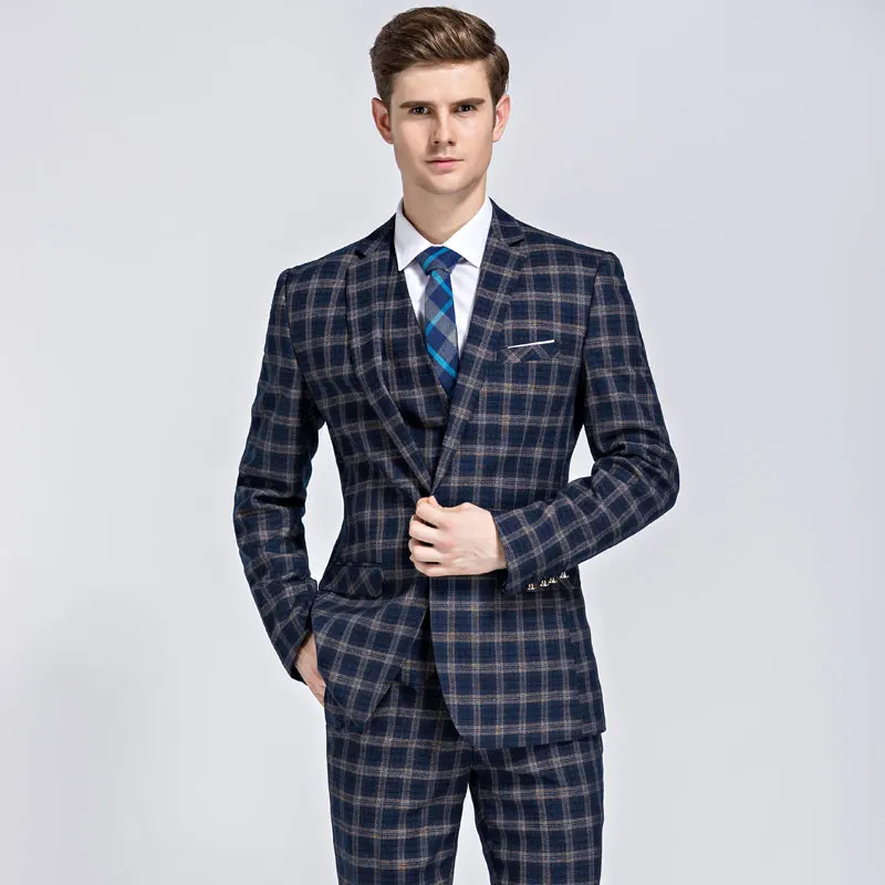 Плюс Размер 4XL 2016 Новый Бренд Плед Goom Weddomh Костюмы Мужской Люкс Slim Fit Бизнес