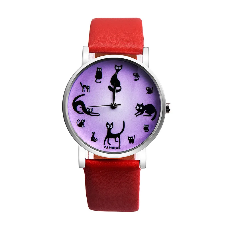 Бренд hesiod чистый цвет все виды кошек часы для женщин кожаный ремешок наручные часы
