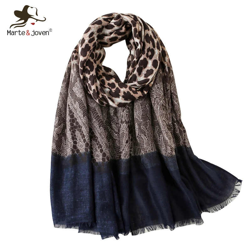 

Marte&Joven Luxury Brand Leopard Print Gradient Scarf for Women Charming Autumn Winter Warm Wrap Pashmina for Ladies Hijab