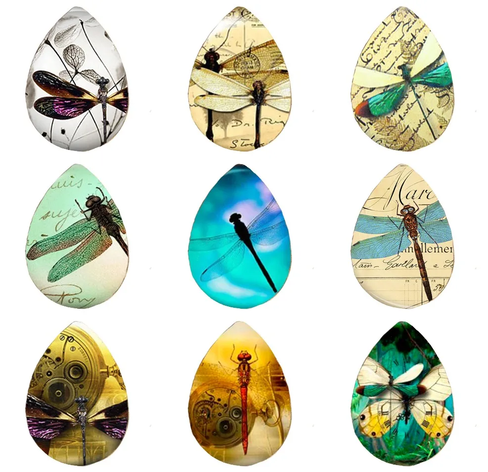 

Hot Sale 5pcs18*25mm Steampunk Dragonfly and Insect Handmade Photo Glass Drop Style Cabochons Jewelry Accessories