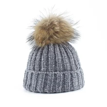 Шенилл вязаные зимние шапки для женщин настоящий норковый помпон Skullies Beanies винтажная Повседневная шапка с помпоном