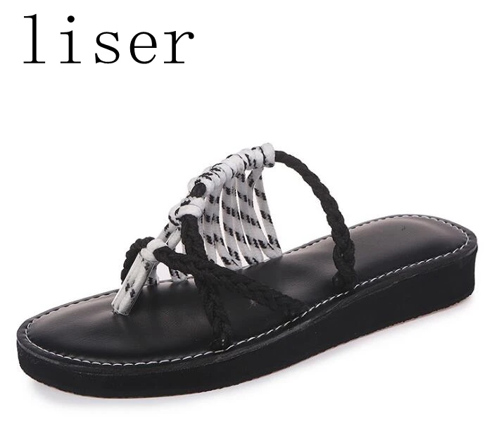

liser Flip Flops Women Sandals New Summer Rope Knot Shoes Slippers Female sandalias Beach Shoes Open Toe Flat Slippers Sandals