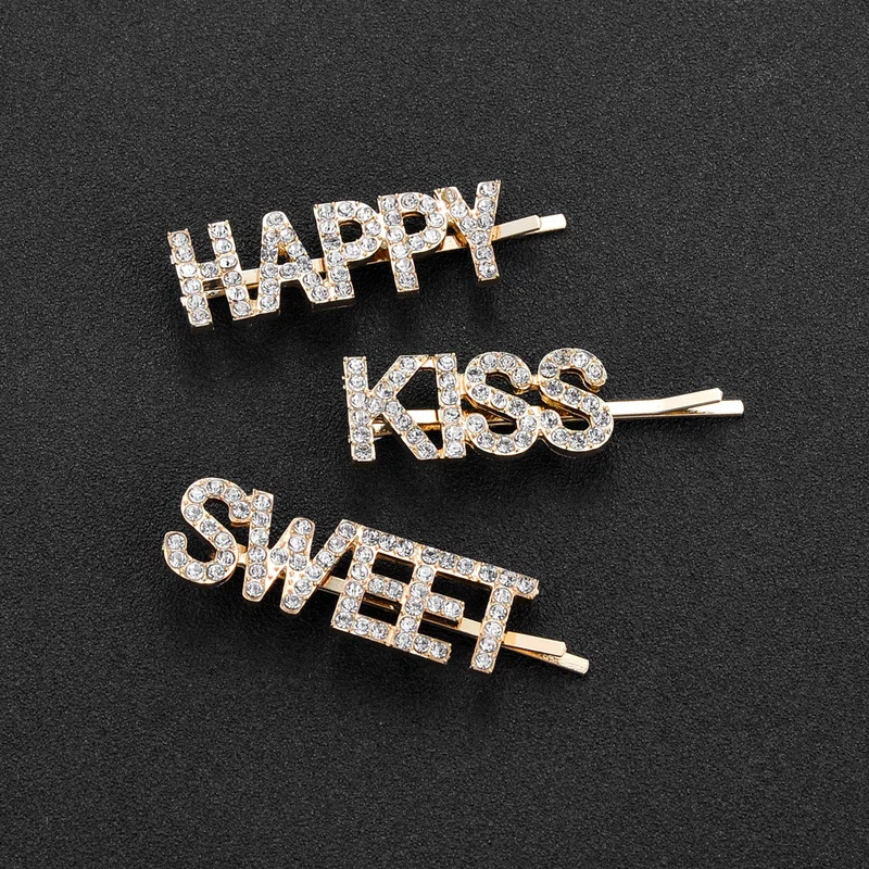 

3 Pcs/set Korean Fashion Custom Letters Crystal Hairpins For Girls Gold/Silver Rhinestones Hair Clips Bridal Hair Accessories
