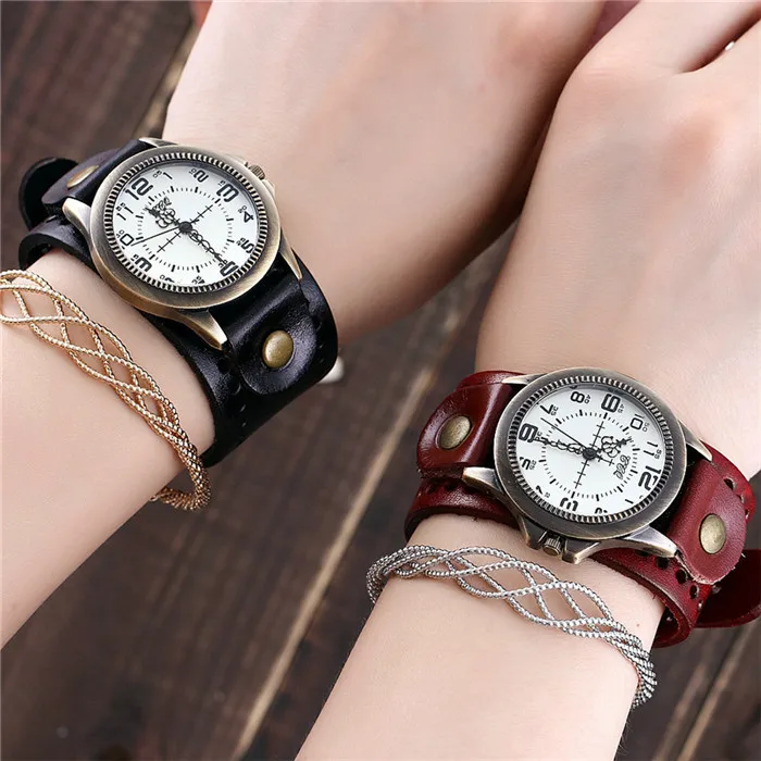 Лидер продаж CCQ Винтаж корова кожаный браслет смотреть Для женщин наручные часы Повседневное Роскошные Кварцевые часы Relogio Feminino Прямая