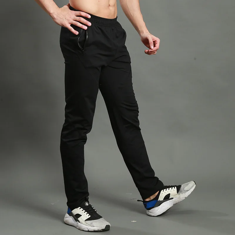 Спортивные мужские брюки для бега в тренажерном зале, эластичные тренировочные брюки с завязками, тонкие тренировочные брюки для бега с карманами на молнии, спортивные брюки