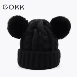 COKK осень-зима Шапки для девочек и мальчиков детские, для малышей помпон мех шерсть шляпа детские мягкие толстые теплые вязаные Кепки
