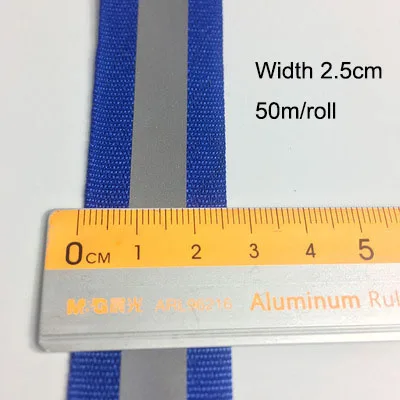 50 м/рулон Королевский синий светоотражающие тканевые ленточки для волос отражающая полоса окантовка оплетка пошив одежды аксессуары - Цвет: width 2.5cm
