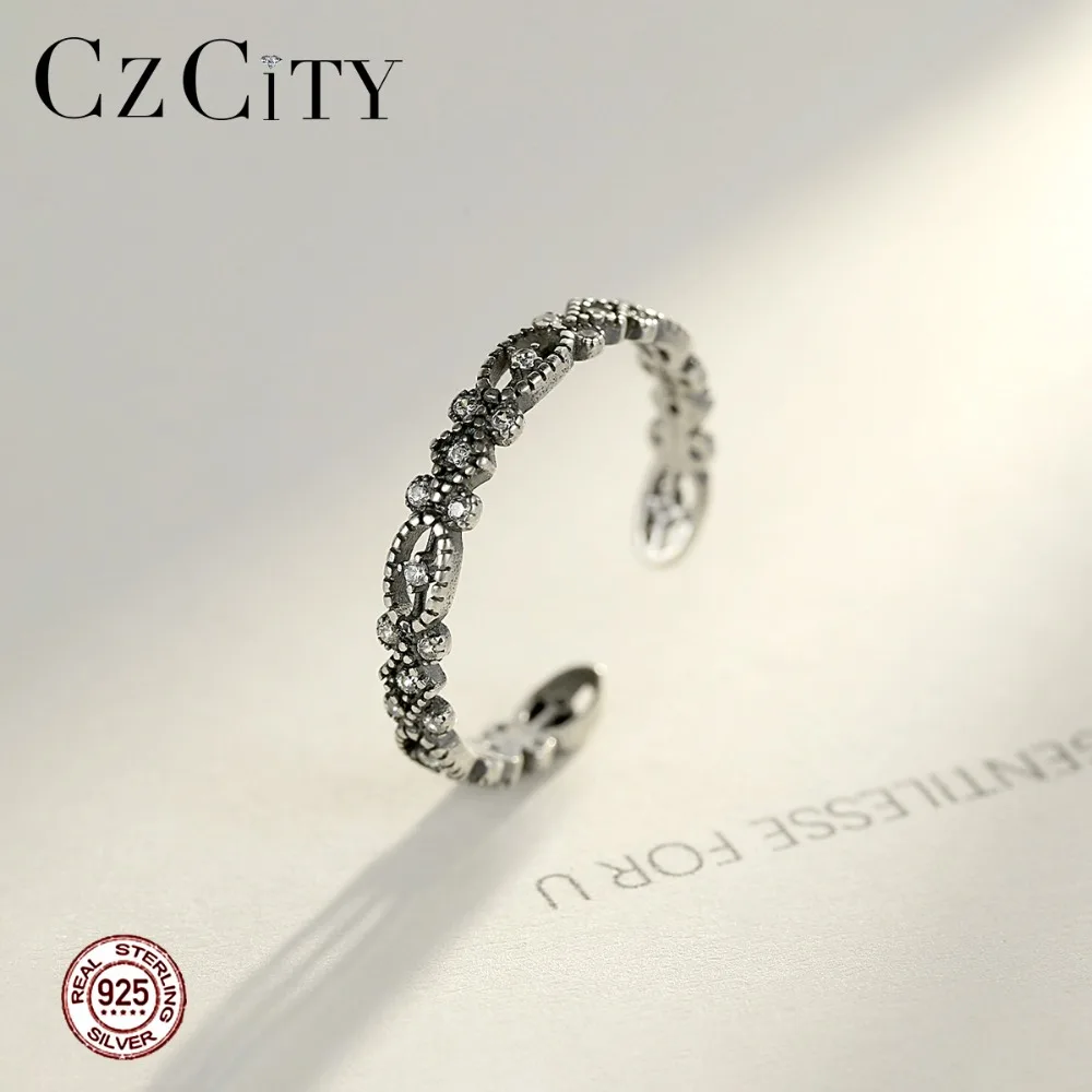 CZCITY высокое качество 925 стерлингового серебра Открытые Кольца для женщин полые