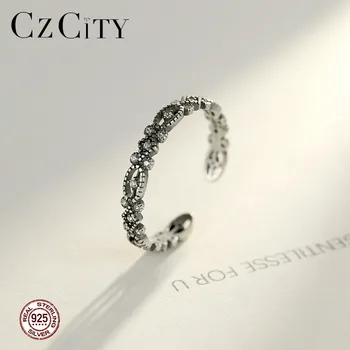 

CZCITY High-quality 925 Sterling Silver Open Rings For Women Hollow Shiny CZ Fashion Female Fine Jewelry Hot Sale Christmas Gift