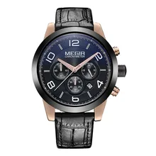 Orologio Uomo Megir Хронограф Uhr Японии Movt Кварцевые Часы натуральный кожаный ремешок большой циферблат Кварцевые Часы Мужчины Спорт Hodinky