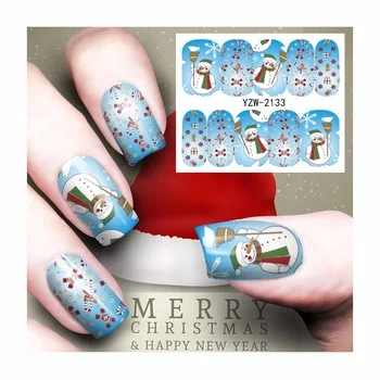 YZWLE 1 Sheet Nail Art Water Decals Transfer Christmas Snowman Pattern Nails Sticker Decor Tools 2133