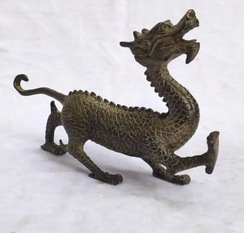 

Collection Chinese Old Bronze Carved Azure Dragon Sculpture home decoration antique Dragon statue Long 19 CM /7.6 INCH