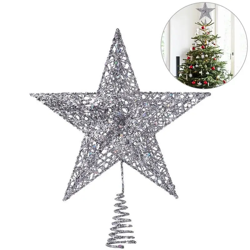 25cm Silver Star Tree Topper Exquisite Shimmery Christmas 25cm Silver Star Tree Topper Exquisite Shimmery Christmas Decoration 5 Point Treetop Decor In Toppers From Home