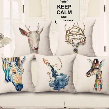 

ZXZXOON Animal Lovely marine life deer zebra giraffe pillow case home textile cotton linen square cushion cover for sofa