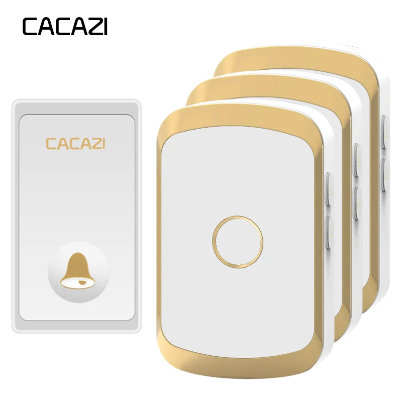 

CACAZI Self-powered Wireless Doorbell Waterproof LED Light No battery 1 Button 3 Receiver Home cordless doorbell US EU UK Plug