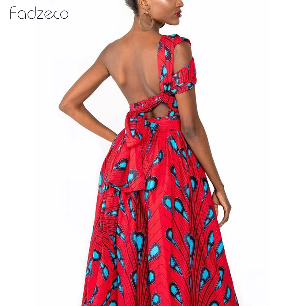 Fadzeco Summer African Dresses for Women New Fashion Robe Dashiki Dress Ethnic Print Backless Sexy African Dress