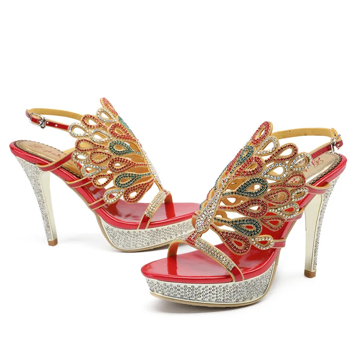 G-sparrow 2018 New Fashion Female Roman Style Red Elegant Rhinestone Shoes Women Platform Super High Heels Sandals11