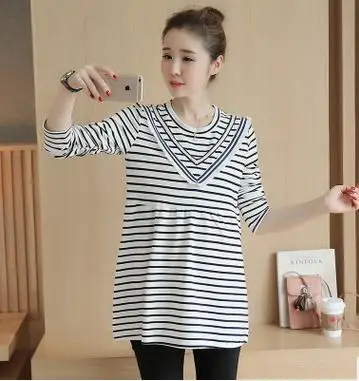 2019 Simple Striped long sleeve Maternity Dresses Spring Autumn Pregnancy Vestidos Clothing for Pregnant Women QL8032-3066