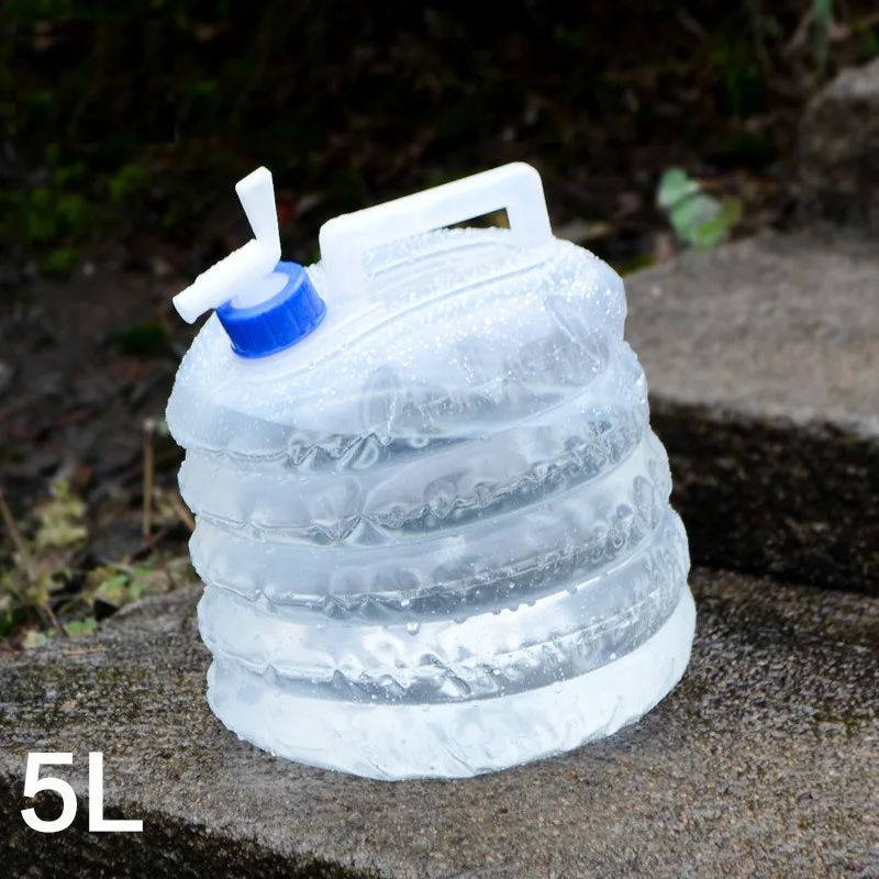 Outdoor 5L truck bucket plastic telescopic storage folding water bag faucet PE drinking camping utensils bladder container pouch