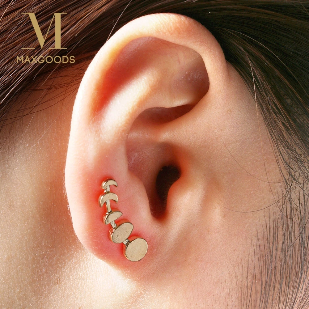 

1 Pair Fashion Sweep Wrap Silver/Gold Moon Phases Cuffs Earrings for Women Climber Ear Stub Jewelry