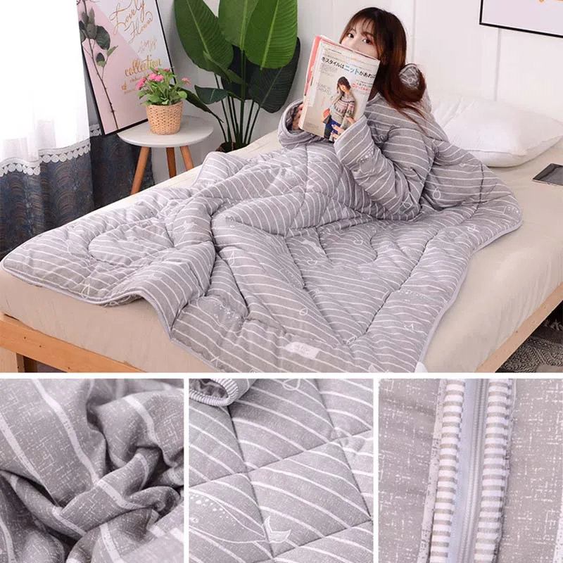 

Multifunction Lazy Quilt with Sleeves Winter Warm Thickened Washed Quilt Blanket QP2
