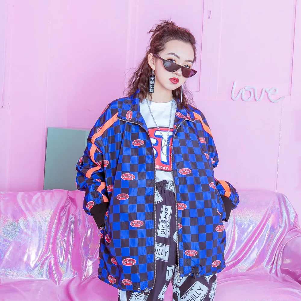 Tranchée Harajuku Treillis Bf Lettres Zipper Revers Rue Lâche Jasmin Bleu Marée Marque Beau Couleur blanc shrQtd