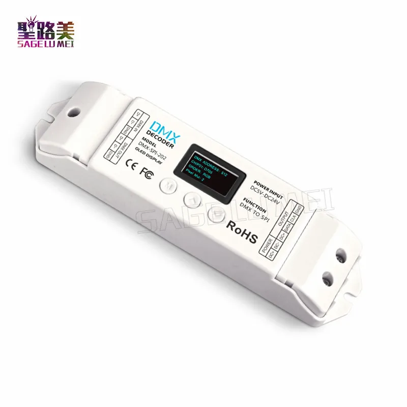 

DMX-SPI-202;DMX TO SPI Decoder Controller use for WS2801/WS2811/WS2812/WS2812B/TM1804/LPD6803/LPD8806/1903 LED Strip Tape Ribbon